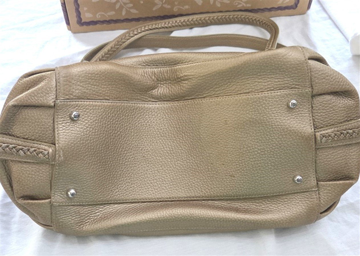 Vintage Brighton Gold Metallic Pebble Leather Hobo Bag Purse 129264
