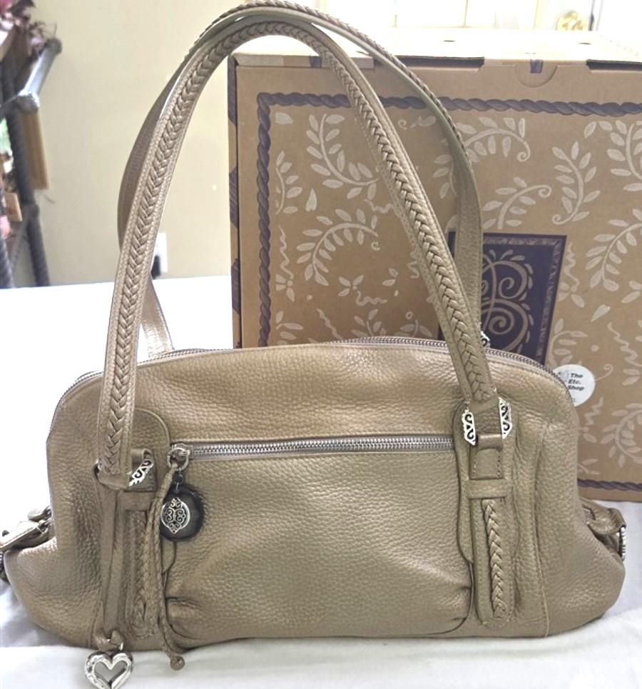 Vintage Brighton Gold Metallic Pebble Leather Hobo Bag Purse 129264