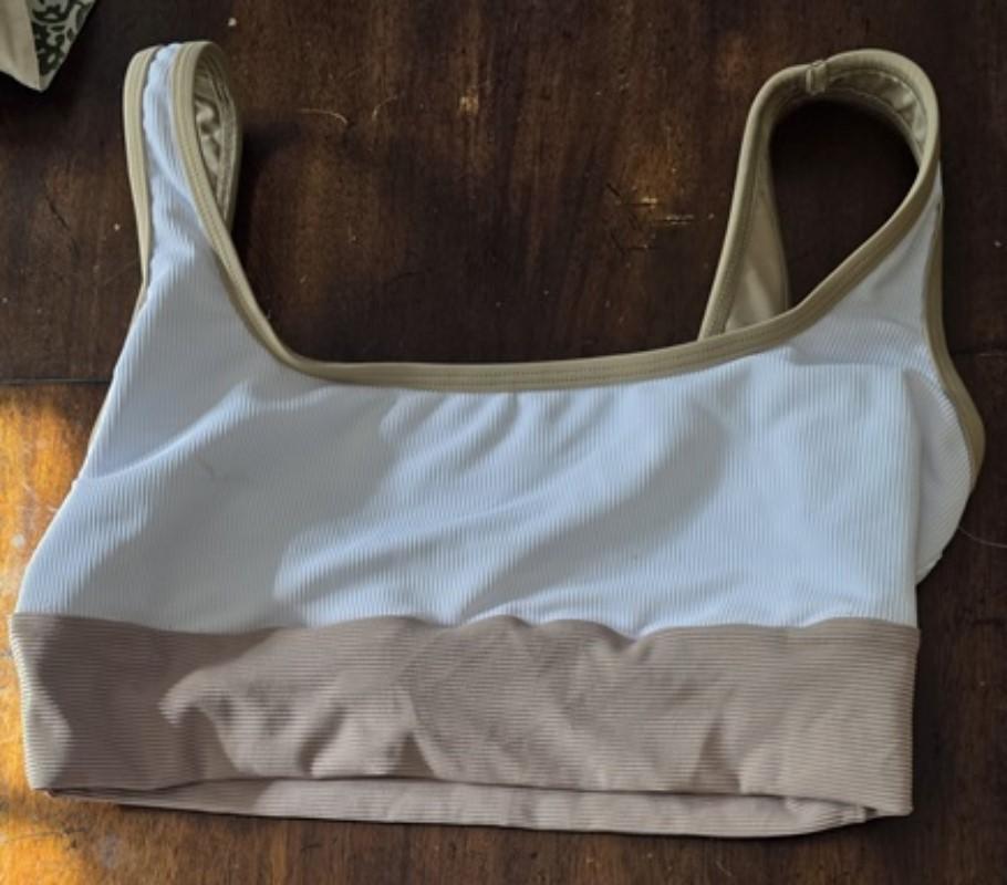 NWOT Lain Snow Hawaii L Kiawah Coconut Tan White Bikini Top 129268