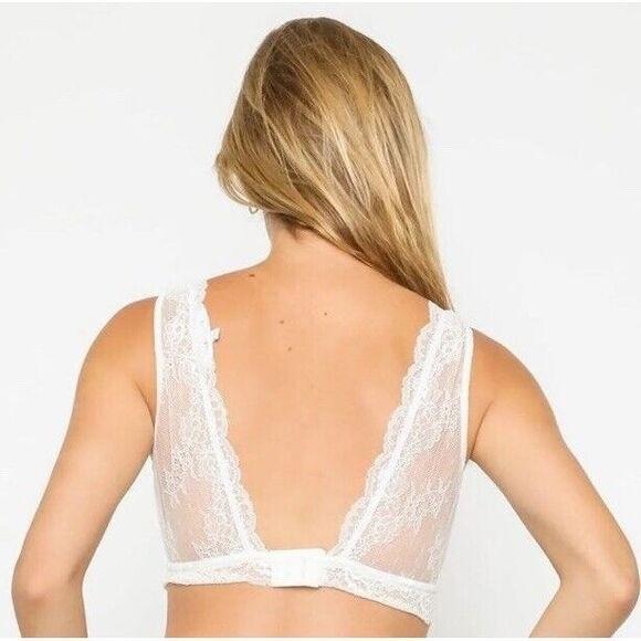 NWT Olivaceous S Fine Lace Unlined Back Hook Bralette White Sheer 129269