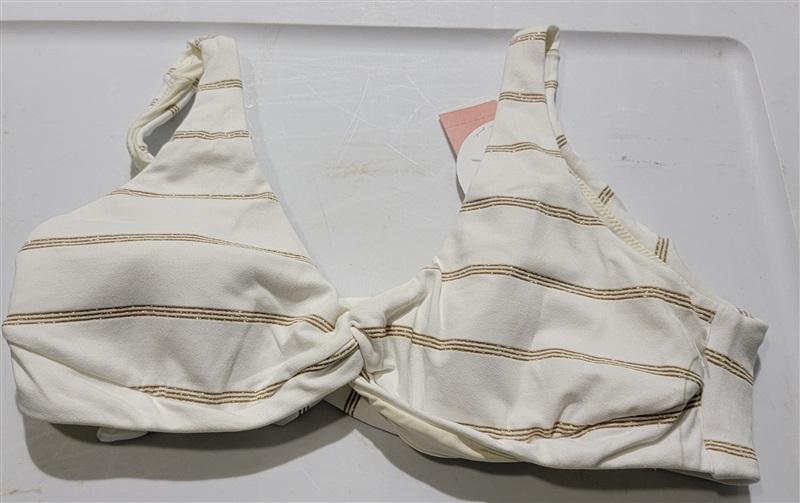 NWT Pilyq M Golden Stripe Twist Front Halter Bikini Swim Top 129278