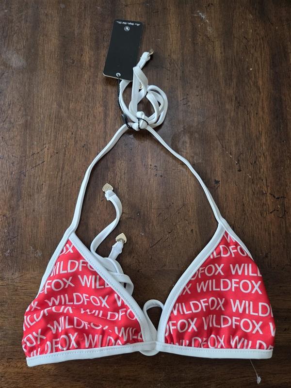 NWT Wildfox XS Red White Black Logo Halter Triangle Bikini Swim Top 129287