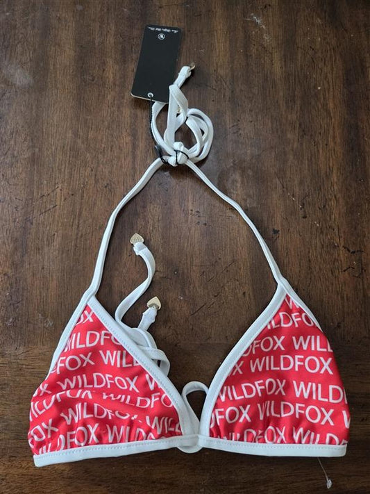 NWT Wildfox XS Red White Black Logo Halter Triangle Bikini Swim Top 129287