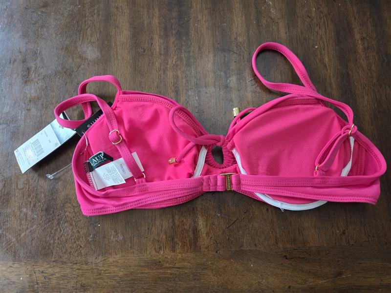NWT Ralph Lauren 10 Solid Pink Keyhole Tie Underwire Bikini Top 129291