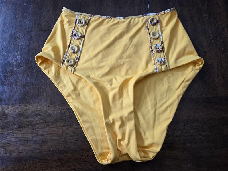 NWT Becca Virtue S High Waist Button Bikini Bottom Swimsuit Yellow 129294