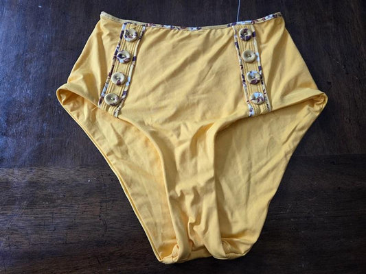 NWT Becca Virtue S High Waist Button Bikini Bottom Swimsuit Yellow 129294