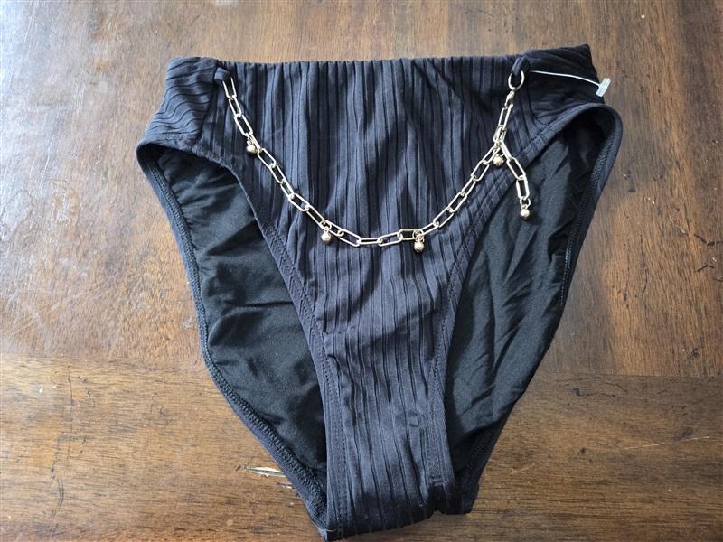 NWOT Robin Piccone Yasmine S high waist Chain Bikini Swim Bottom Black 129300