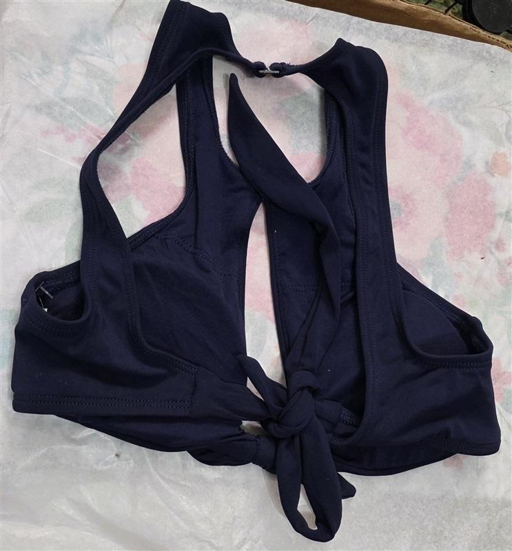 NWOT Robin Piccone Ava XS Navy Blue Front Knot Keyhole Bikini Swim Top 129305