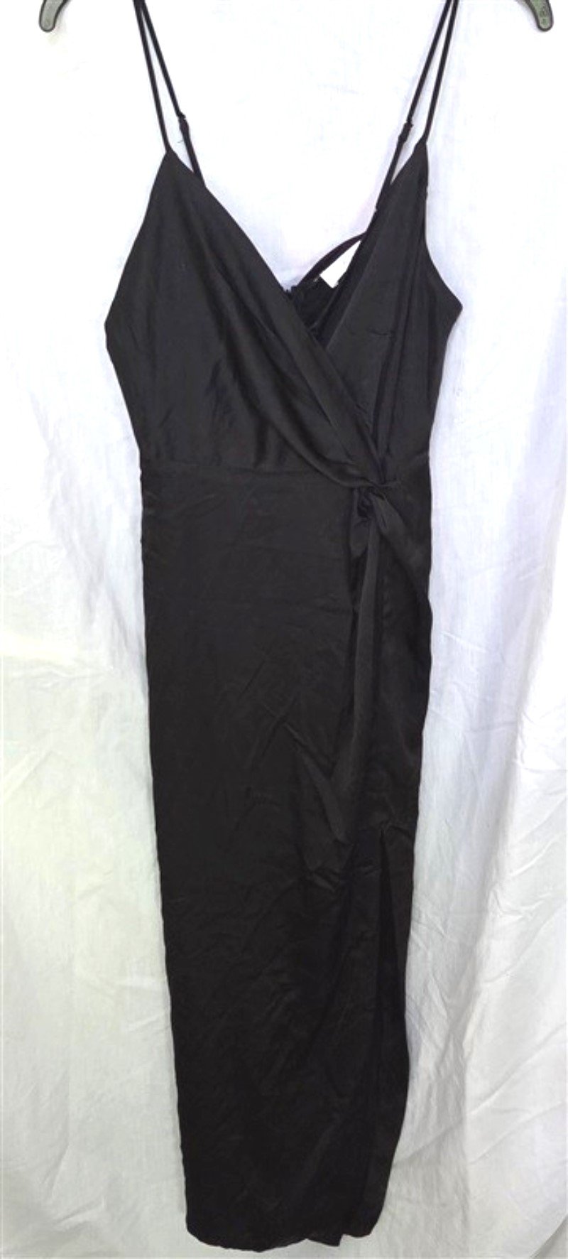 NWOT Astr The Label M Satin Surplice Cocktail Dress Black 129312