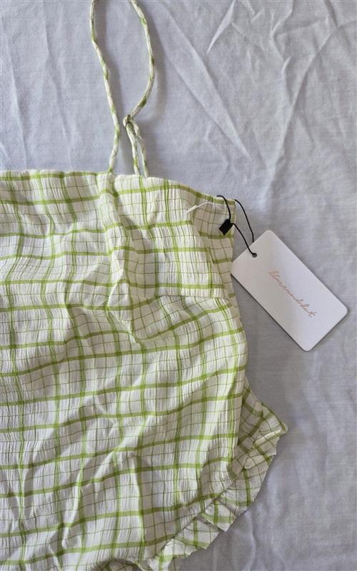 NWT Free People Line and Dot M Oakley Scarf TOP Green 129313