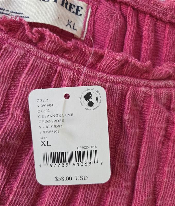 NWT Free People XL Meant To Be Ribbed Strange Love Pink 129316