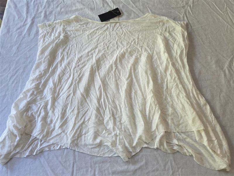 NWT Heather H by Bordeaux SM Linen Trapeze Top SS White 129329