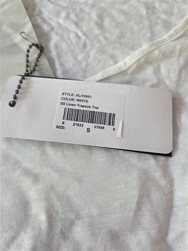 NWT Heather H by Bordeaux SM Linen Trapeze Top SS White 129329