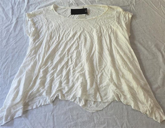 NWT Heather H by Bordeaux SM Linen Trapeze Top SS White 129329