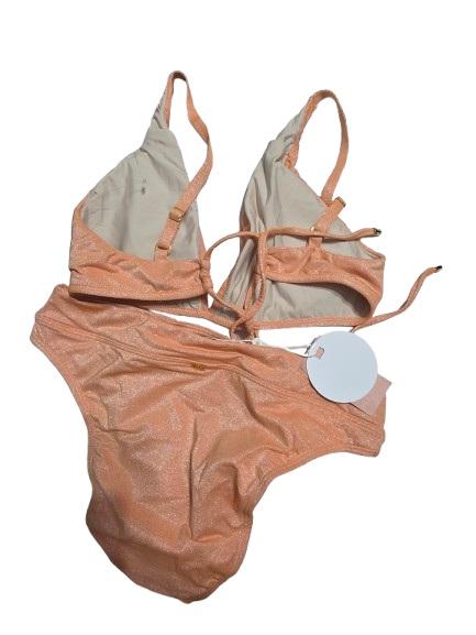 NWT Pilyq Citrine M Skylar Halter Bikini Swim Top & Bottom Sparkle Orange 129359