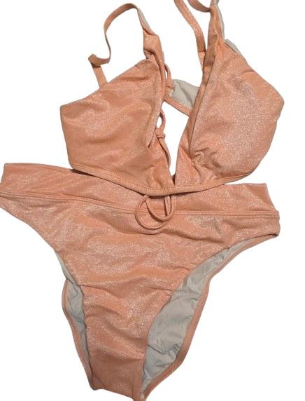 NWT Pilyq Citrine M Skylar Halter Bikini Swim Top & Bottom Sparkle Orange 129359