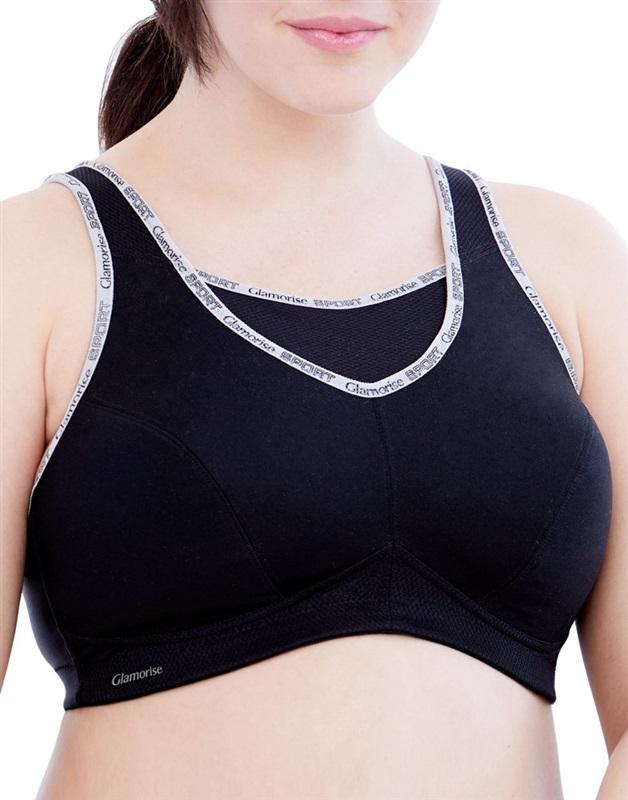 NWOT Glamorise 46F No Bounce Cami Sports Bra 1066 Black Gray 129374