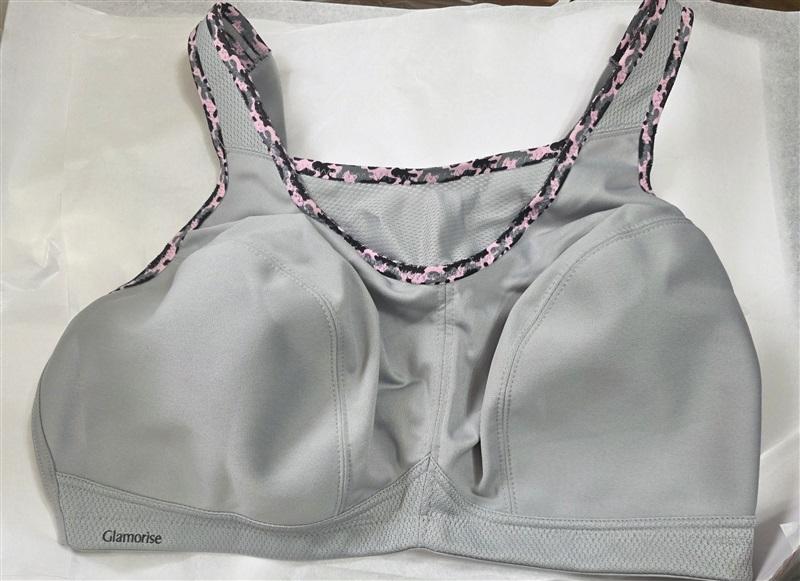 NWOT Glamorise 38C No Bounce Cami Sports Bra 1066 Gray Pink 129382