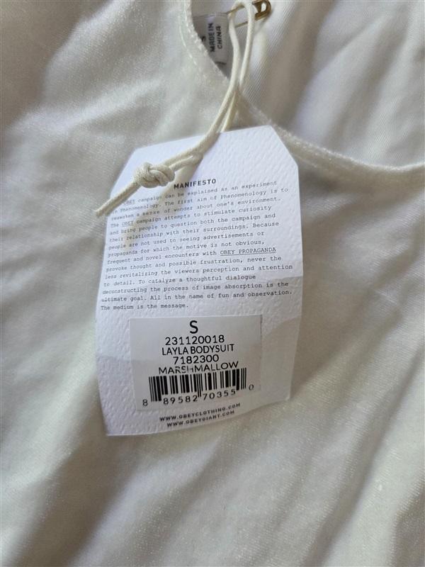 NWT Obey S Layla Bodysuit Marshmallow White Velvet 129403