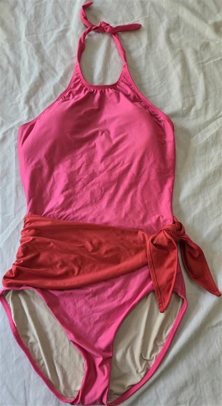 NWT HERMOZA 6 Pink Genevieve High Neck Halter Sash Tie 1PC Swimsuit 129405