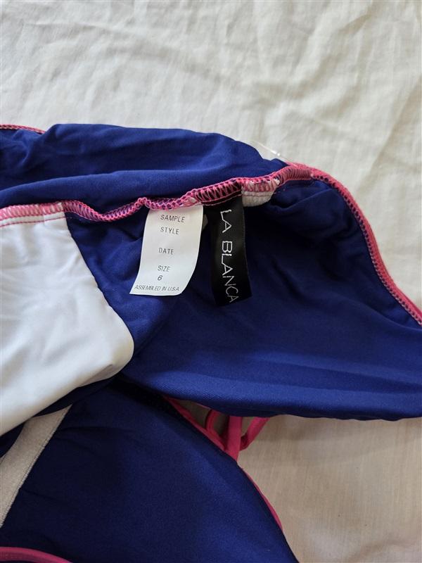 NWT La Blanca 6 Island Goddess 1PC Swimsuit Pink Deep V Cross 129410
