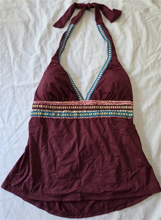 NWT La Blanca 16 Burgundy Crochet Halter Tankini Swim Top 129411