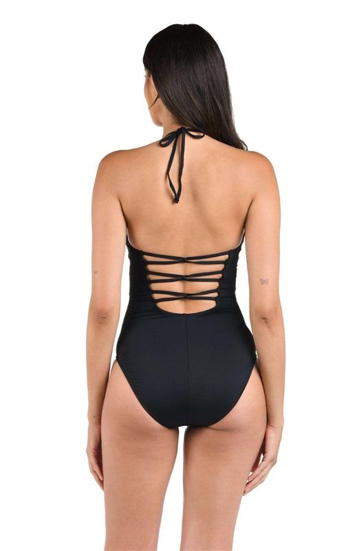 NWT La Blanca 12 Underwire Scoop Front Lingerie 1PC Black 129414