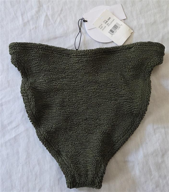NWT Hunza G OS Eva Seersucker Olive Green Bikini Bottom 129417