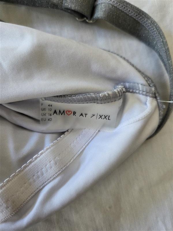 NWT Amor at 7 12 Shiny Deep V Cut Out 1PC Swimsuit Silver 129420