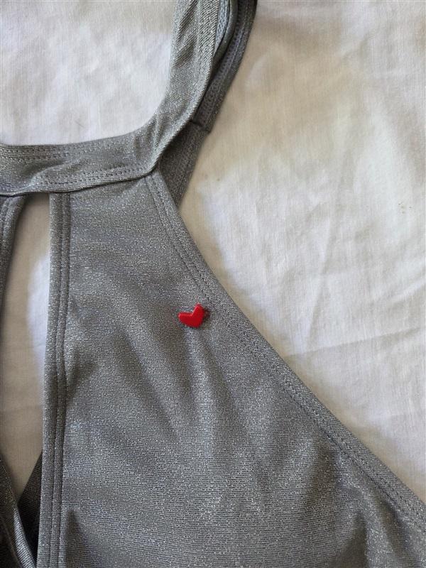 NWT Amor at 7 12 Shiny Deep V Cut Out 1PC Swimsuit Silver 129420