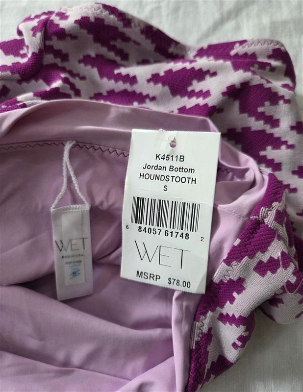NWT Wet LA S Jordan Hounds tooth High Rise Swim Bikini Bottom Purple 129424