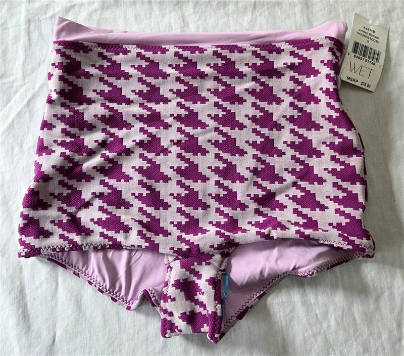 NWT Wet LA S Jordan Hounds tooth High Rise Swim Bikini Bottom Purple 129424