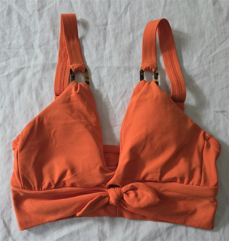 NWOT Robin Piccone XS Hailey Solar Bikini Top Orange Knot Front 129425