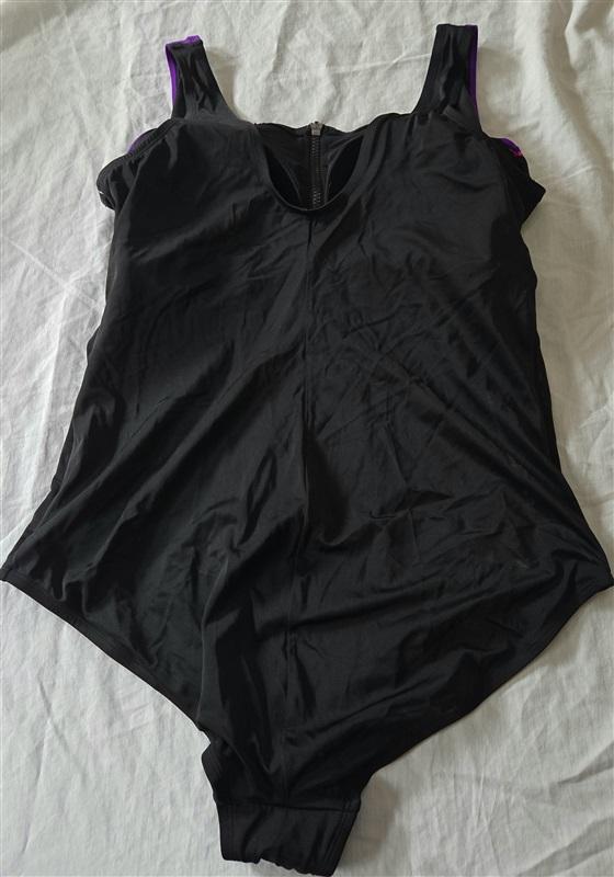 NWT Swimsuits For All 22W Black Purple Zip UP 1pc Swim 129439