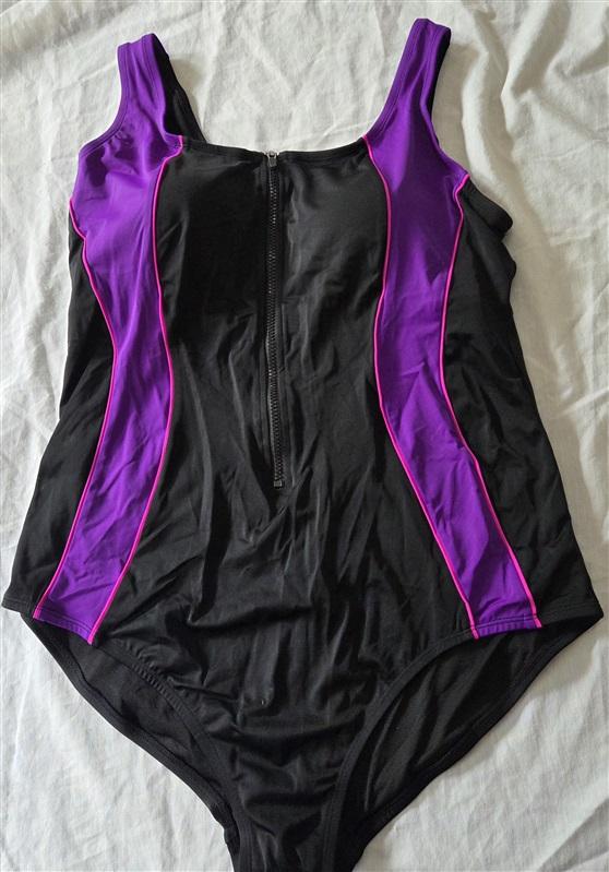 NWT Swimsuits For All 22W Black Purple Zip UP 1pc Swim 129439