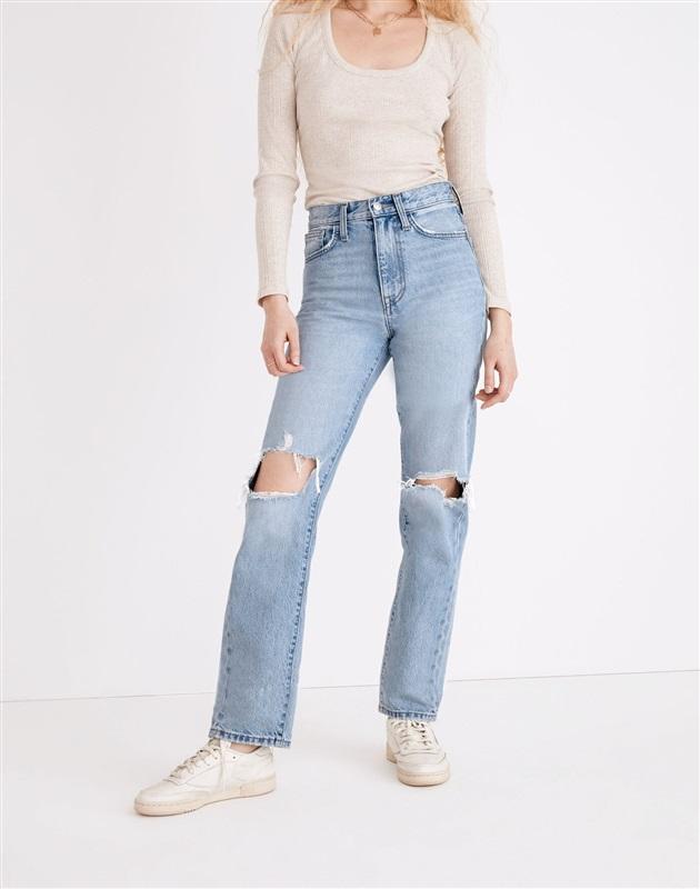 NWOT Madewell 24 Perfect Vintage Straight Jean Danby Wash Knee-Rip Ed 129446