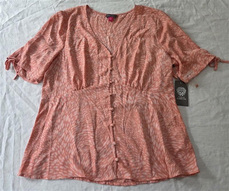 NWT VInce Camuto L Button Up V Neck Flutter Sleeves 129449