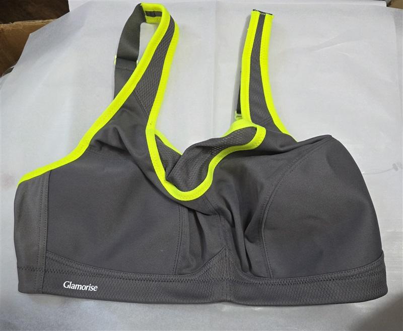 NWOT Glamorise 38C No Bounce Cami Sports Bra 1066 Gray Neon 129454