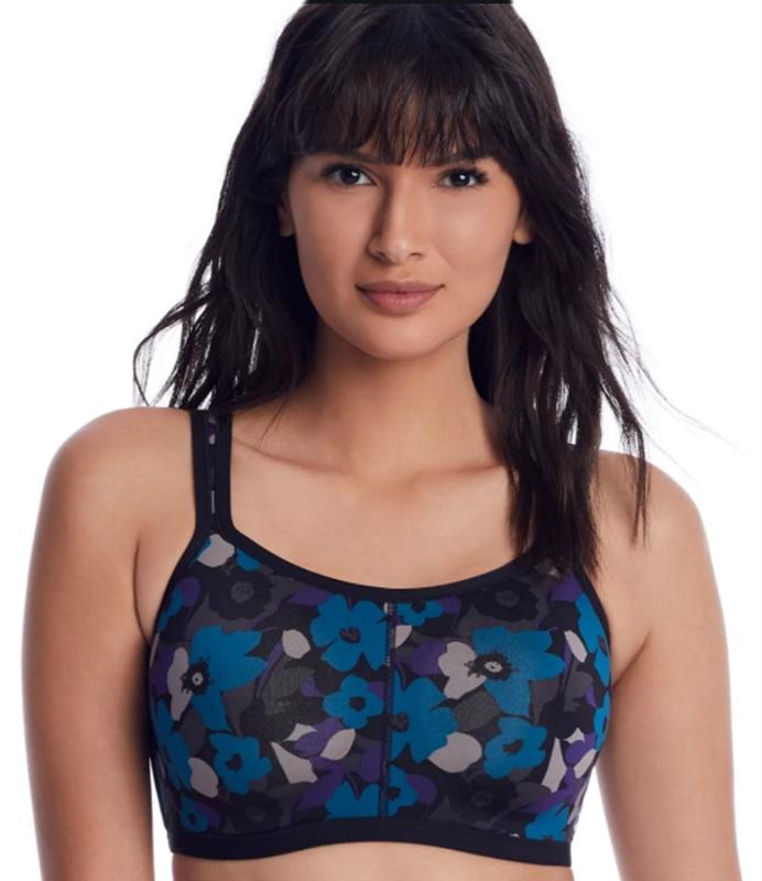 NWT Natori 32D Yogi Yoga Sports Bra 731050 Blue Gray Multi Flowers 129478