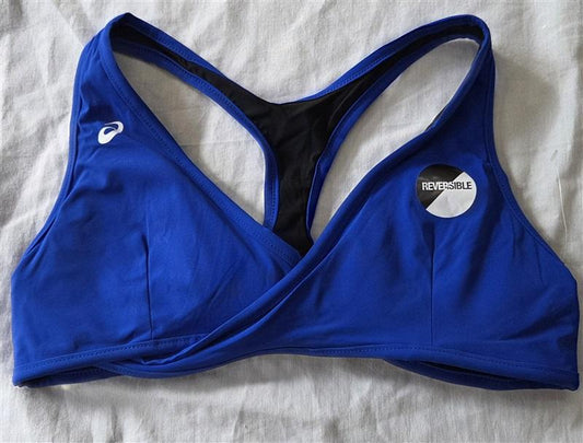 NWOT Asics S Racerback Reversible WRAP Sports Bra Blue Black 129493