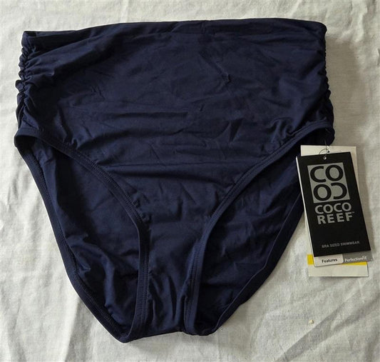 NWT Coco Reef M Rusched Sides High Waist Blue Bikini Swim Bottom 129497