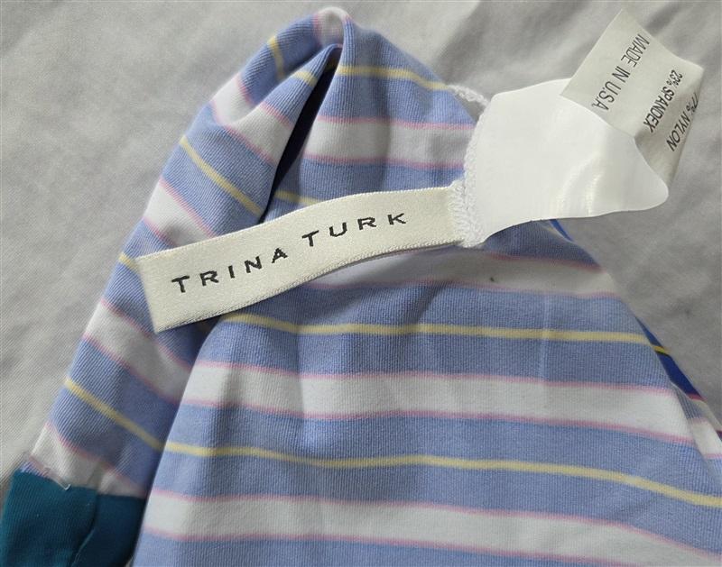NWT Trina Turk 6 Striped Ring Halter Bikini Top Blue Pink 129501