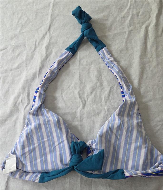 NWT Trina Turk 6 Striped Ring Halter Bikini Top Blue Pink 129501