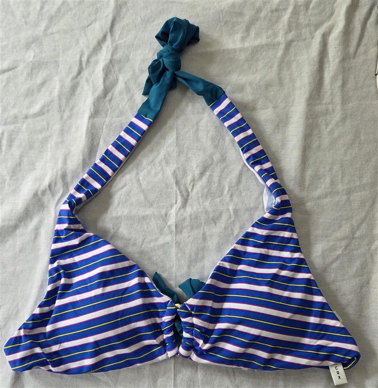 NWT Trina Turk 6 Striped Ring Halter Bikini Top Blue Pink 129501
