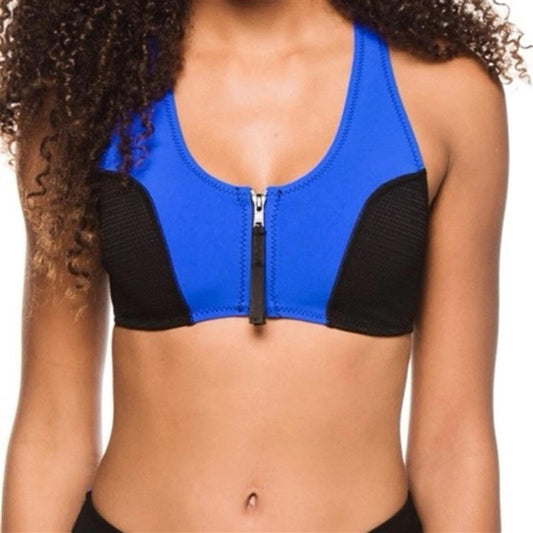 NWOT Robin Piccone L Racerback Mesh Front Zip Bikini Top Blue 129504