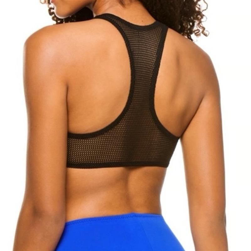NWOT Robin Piccone L Racerback Mesh Front Zip Bikini Top Blue 129504