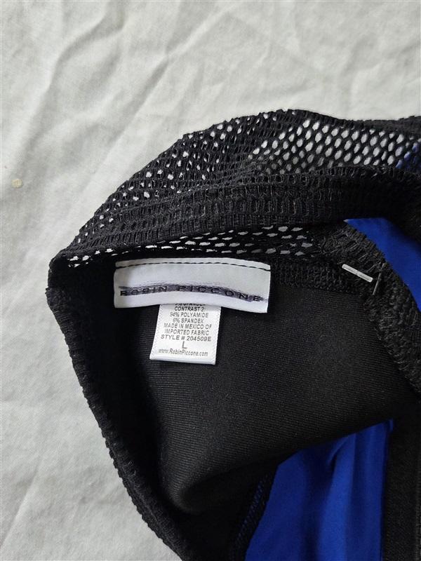 NWOT Robin Piccone L Racerback Mesh Front Zip Bikini Top Blue 129504