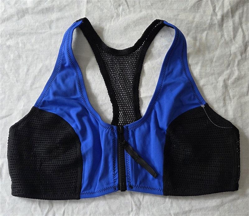 NWOT Robin Piccone L Racerback Mesh Front Zip Bikini Top Blue 129504