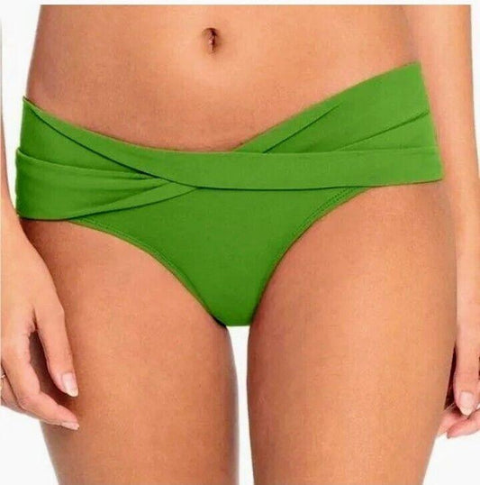 NWOT Robin Piccone Ava L Twist Green Solid Full Bikini Swim Bottom 123408