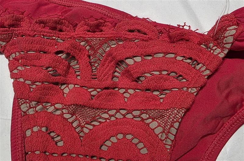 NWOT Pilyq Red Lust Lace S Solid Shirred Cheeky Bikini Swim Bottom 129511